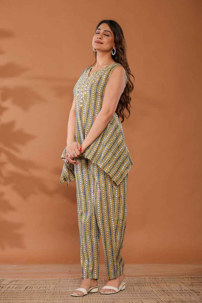 Golden Haze Yellow Cotton Hand Block Printed Co- Ord Set