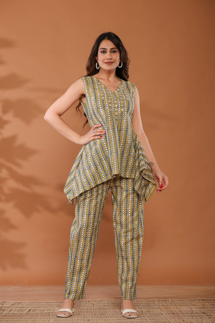 Golden Haze Yellow Cotton Hand Block Printed Co- Ord Set
