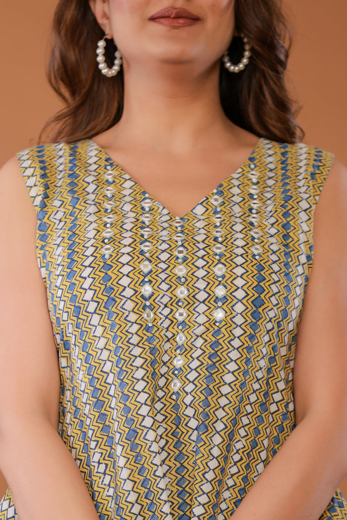 Golden Haze Yellow Cotton Hand Block Printed Co- Ord Set