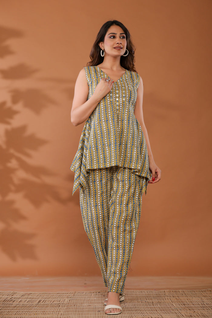 Golden Haze Yellow Cotton Hand Block Printed Co- Ord Set