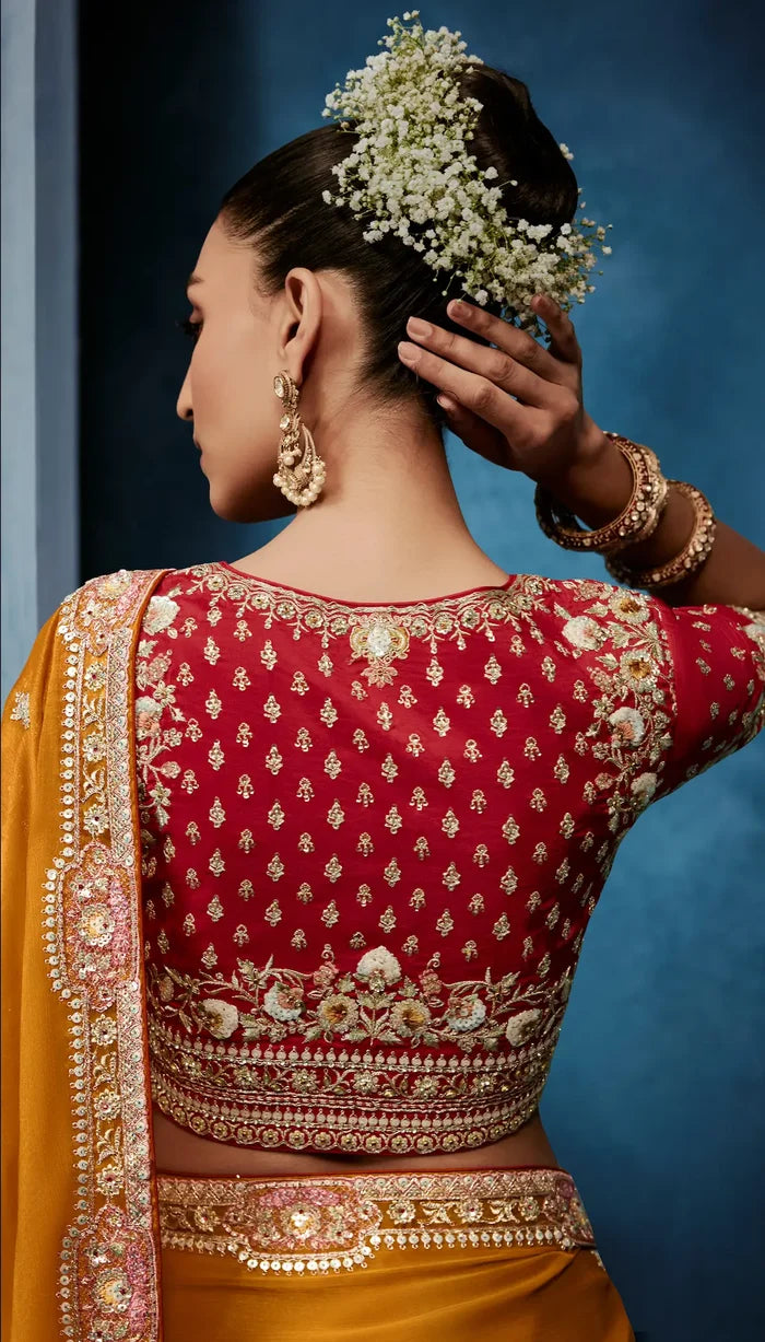 Golden Yellow Embroidery & Hand Work Saree