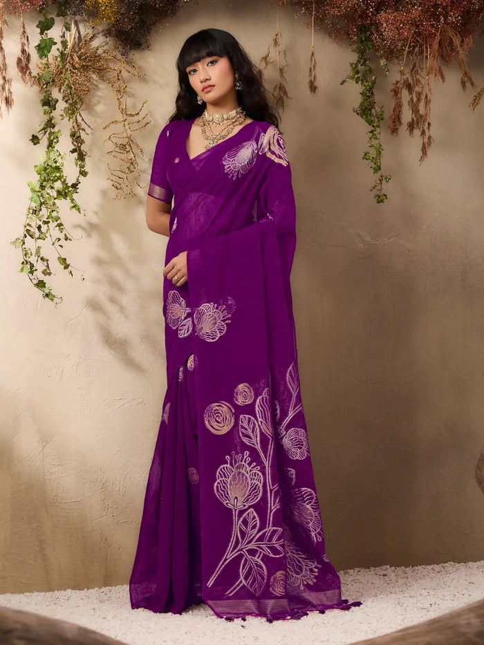 Grape Purple Zari Weaving Silk Saree