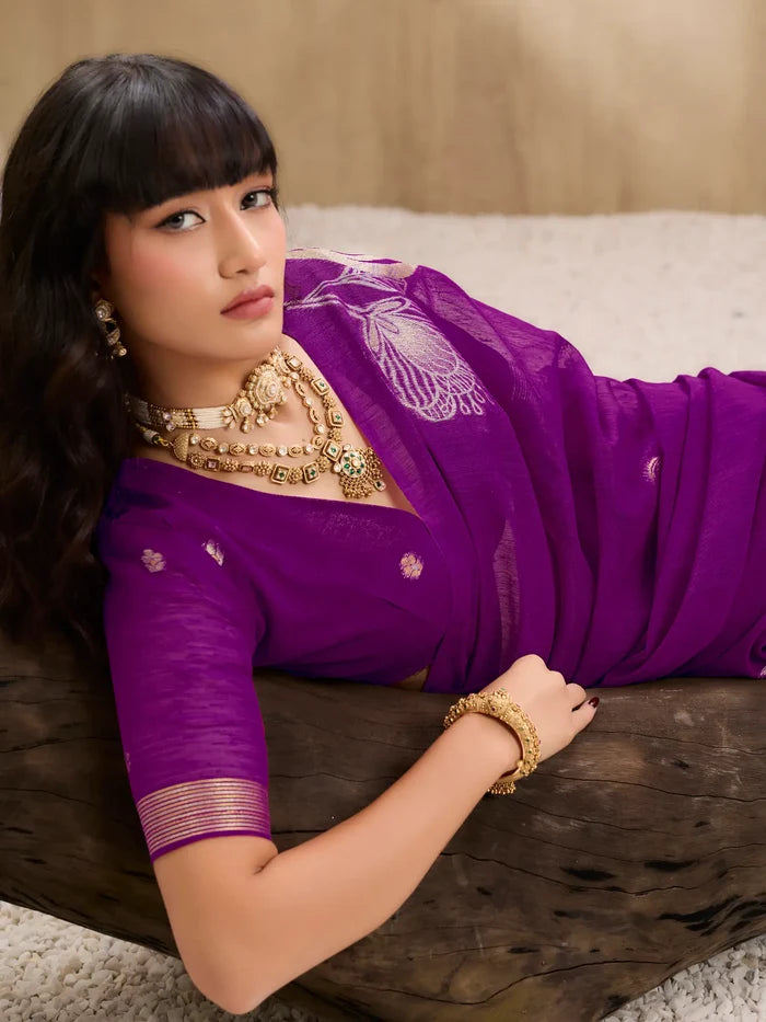 Grape Purple Zari Weaving Silk Saree