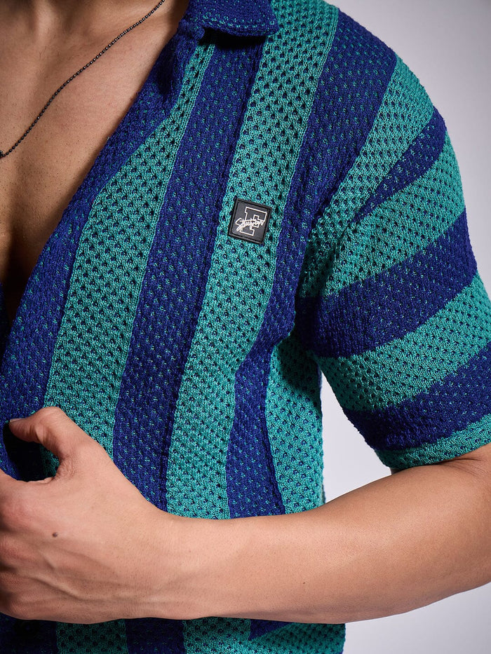 Green & Blue Striped Crochet Shirt