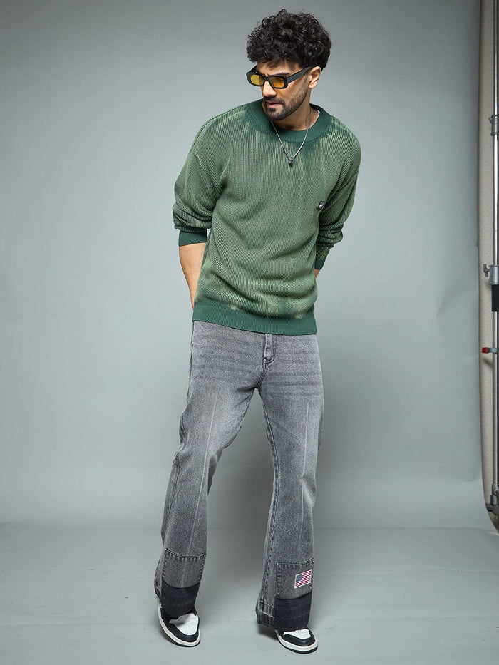 Green Overdyed Knitted Sweater