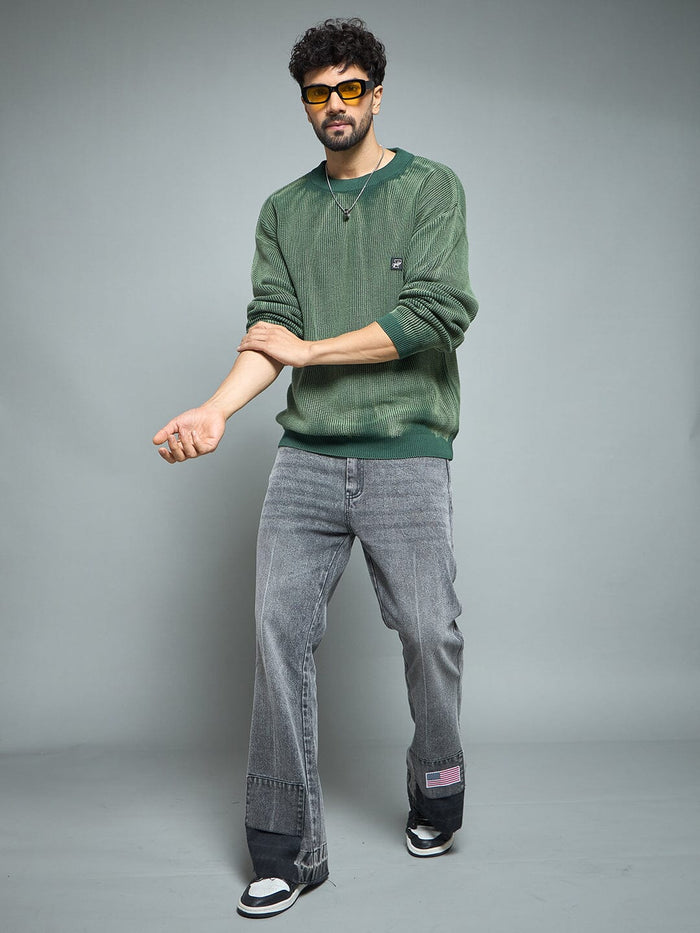 Green Overdyed Knitted Sweater