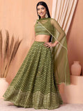 Green Sequins Embroidery Work Lehenga