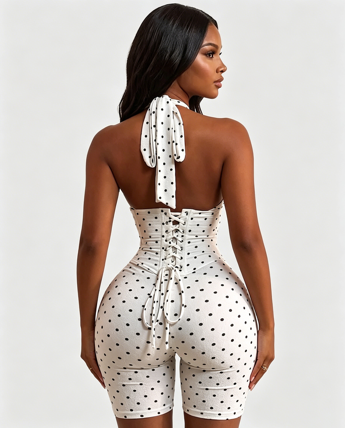 Hourglass Figure Corset Romper in Polka Dot Two Piece Set  - By Qivii