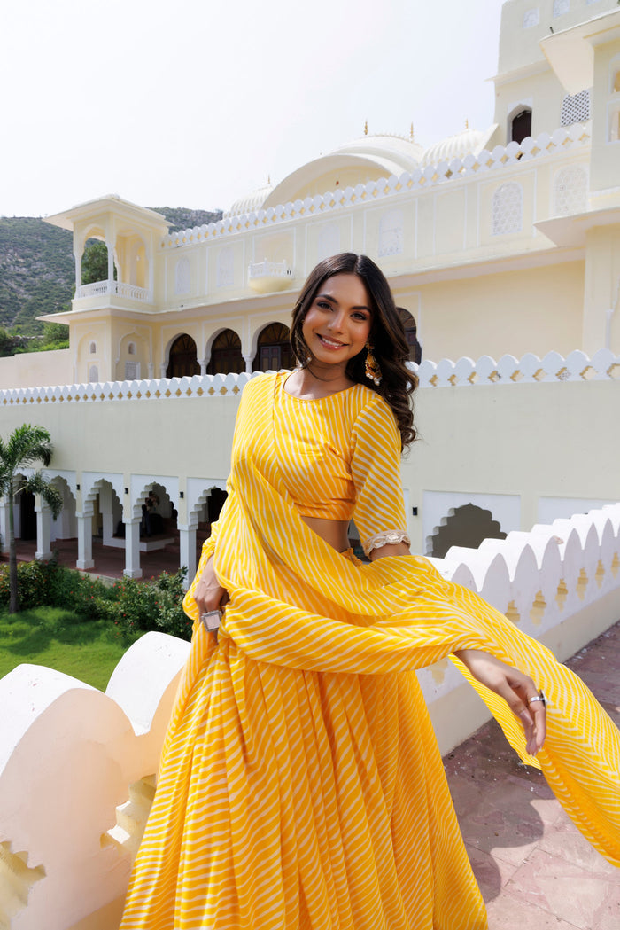 Illuminating Yellow Leheriya Lehenga Set
