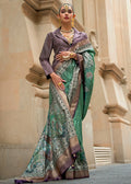 Jade Green Poly Viscose Silk Saree With Foil Print - qivii