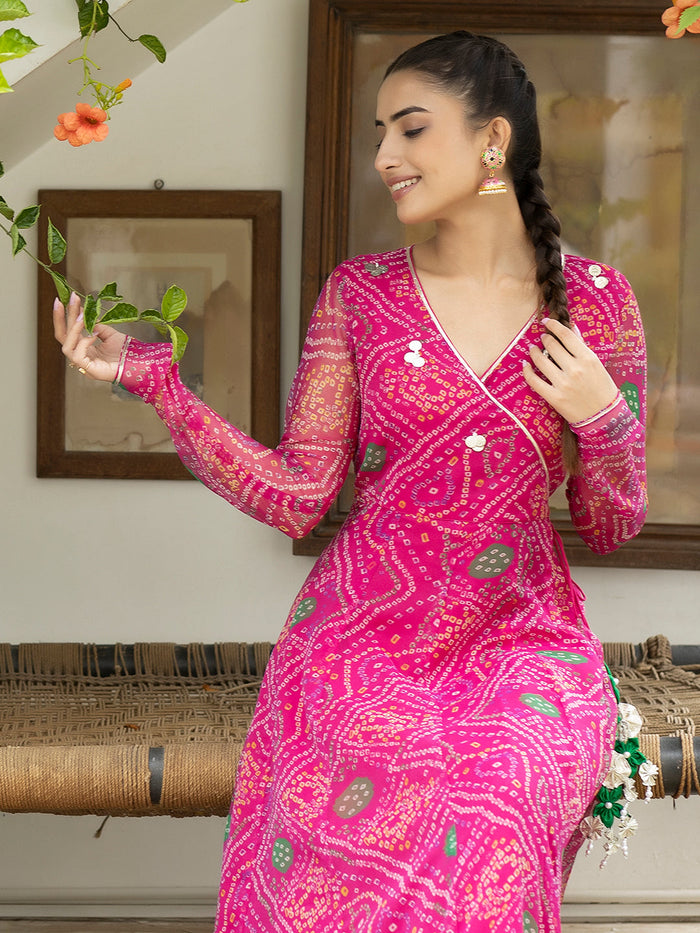 Kiki Pink Leheriya Kurta