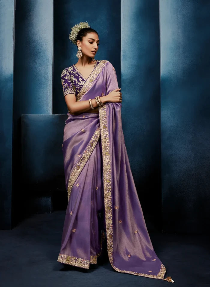 Lavender Embroidery & Hand Work Saree