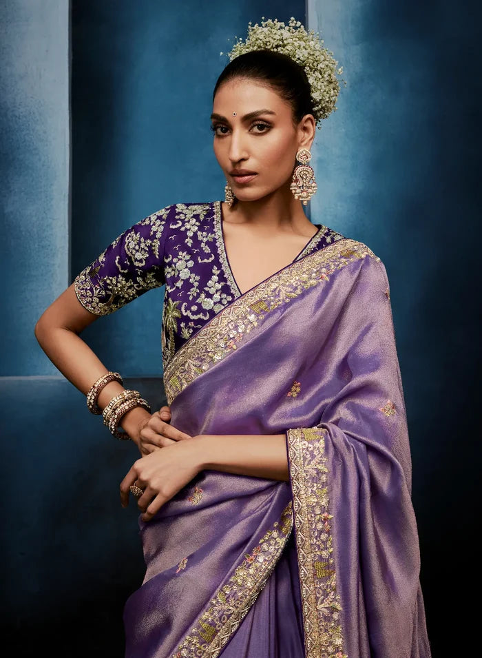Lavender Embroidery & Hand Work Saree