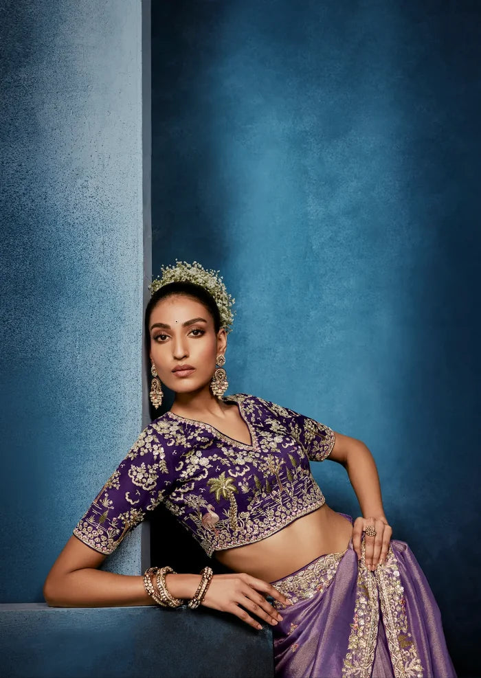 Lavender Embroidery & Hand Work Saree