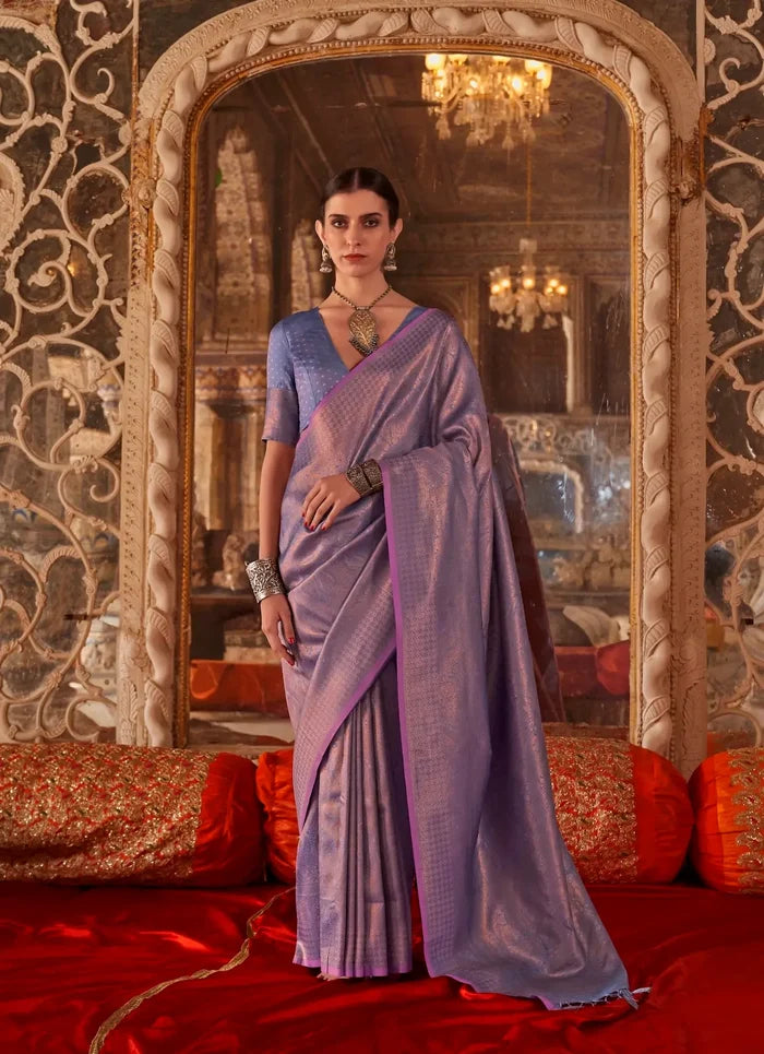 Lavender Handloom Weaving Saree
