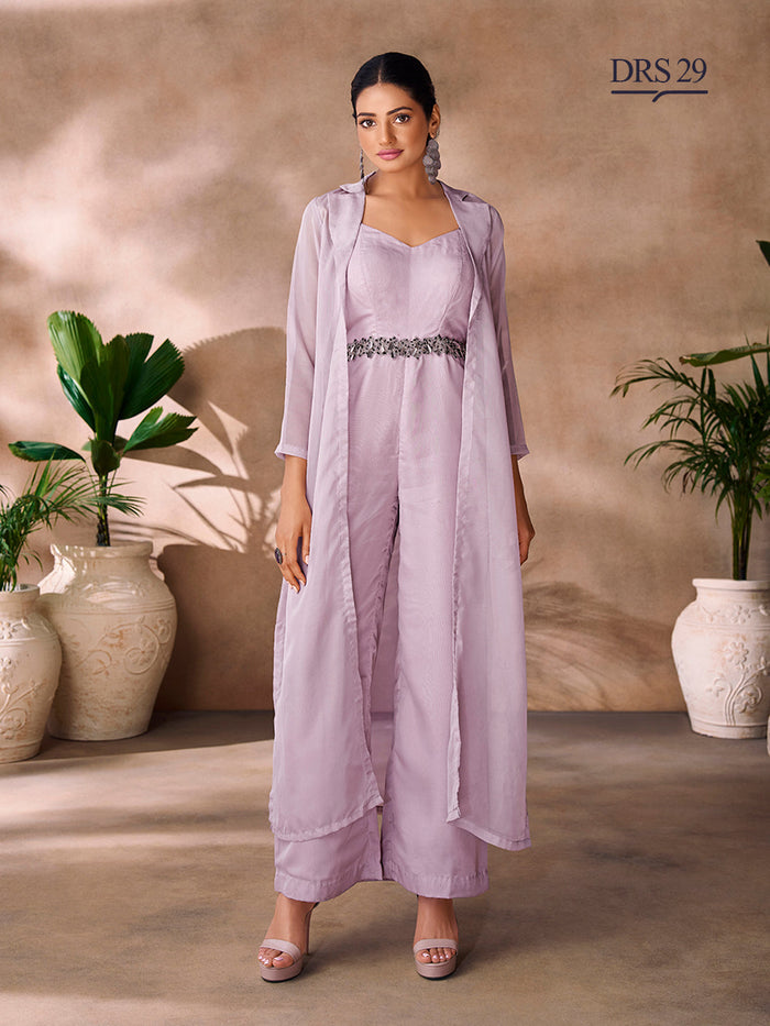 LAVENDER ORGANZA HANDWORK CO-ORD SET - qivii