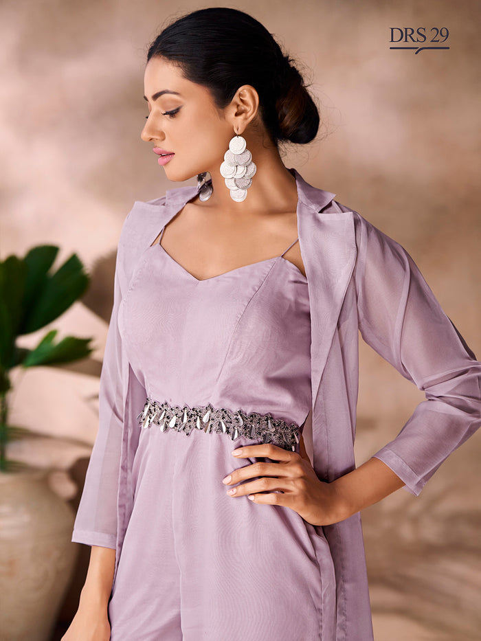 LAVENDER ORGANZA HANDWORK CO-ORD SET - qivii