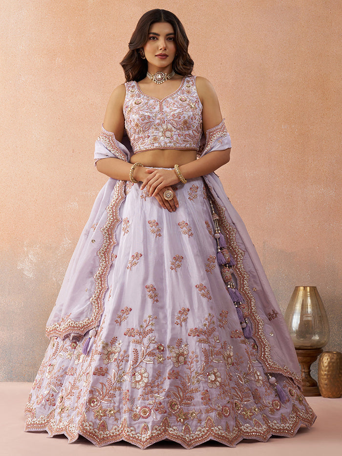 Lavender Tissue Sequins Embroidered Lehenga set