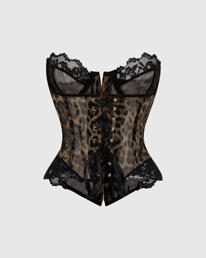 Leopard Print Lace Trim Waist Corset  - By Qivii