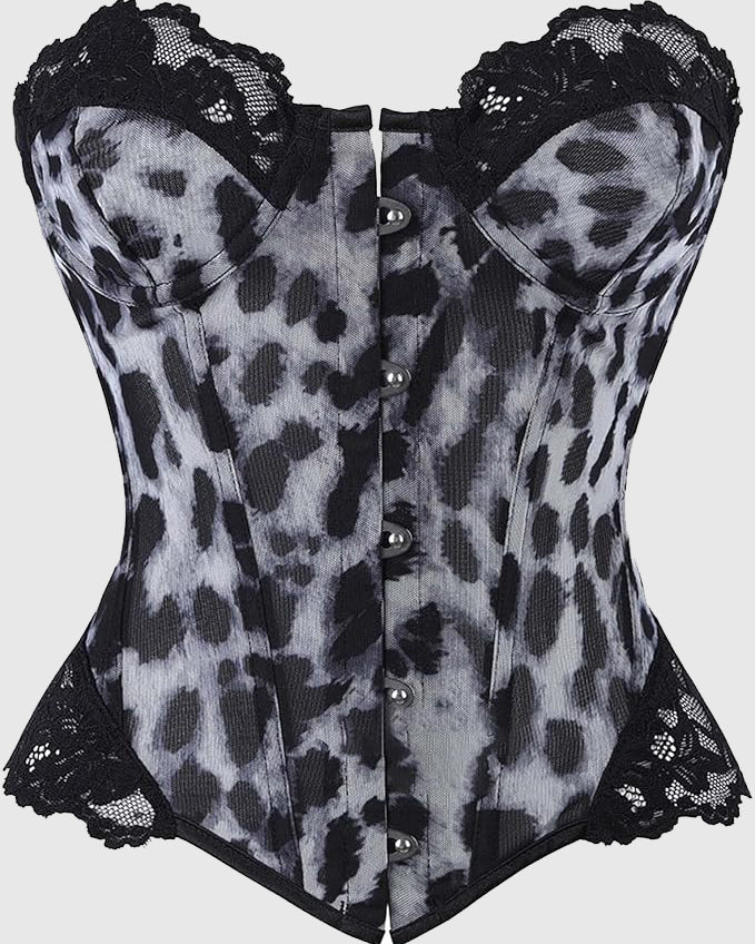 Leopard Print Lace Trim Waist Corset  - By Qivii