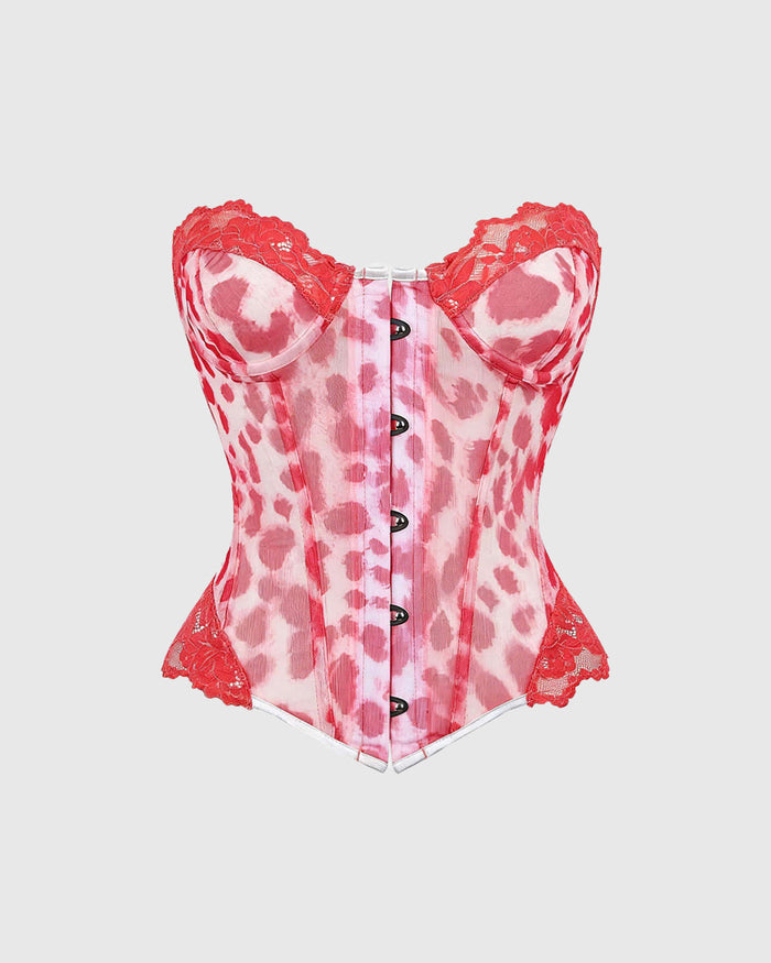 Leopard Print Lace Trim Waist Corset  - By Qivii