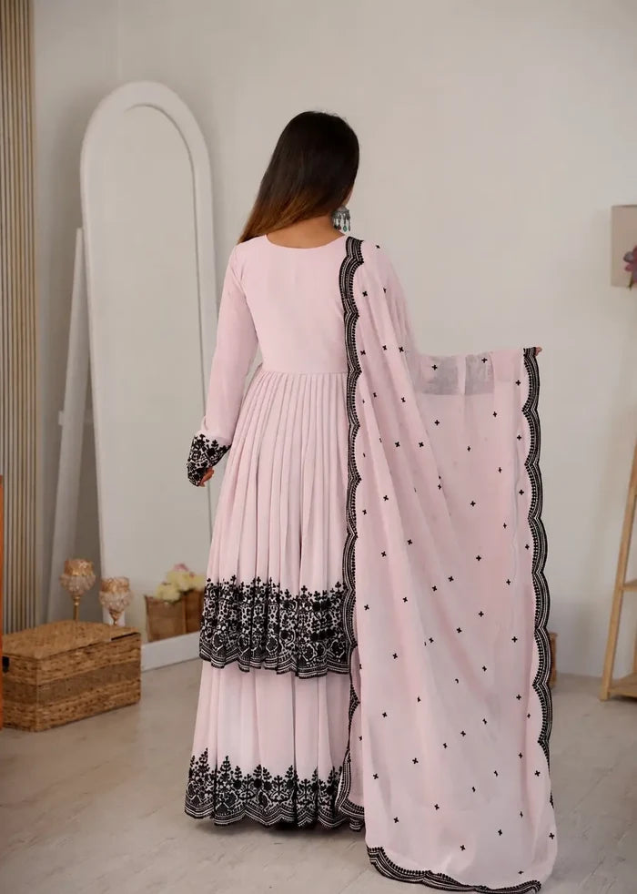 Light Pink Embroidery Work Sharara Set