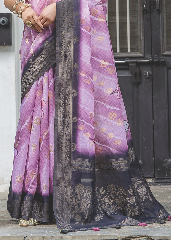 Lilac Purple Woven Silk Saree - qivii