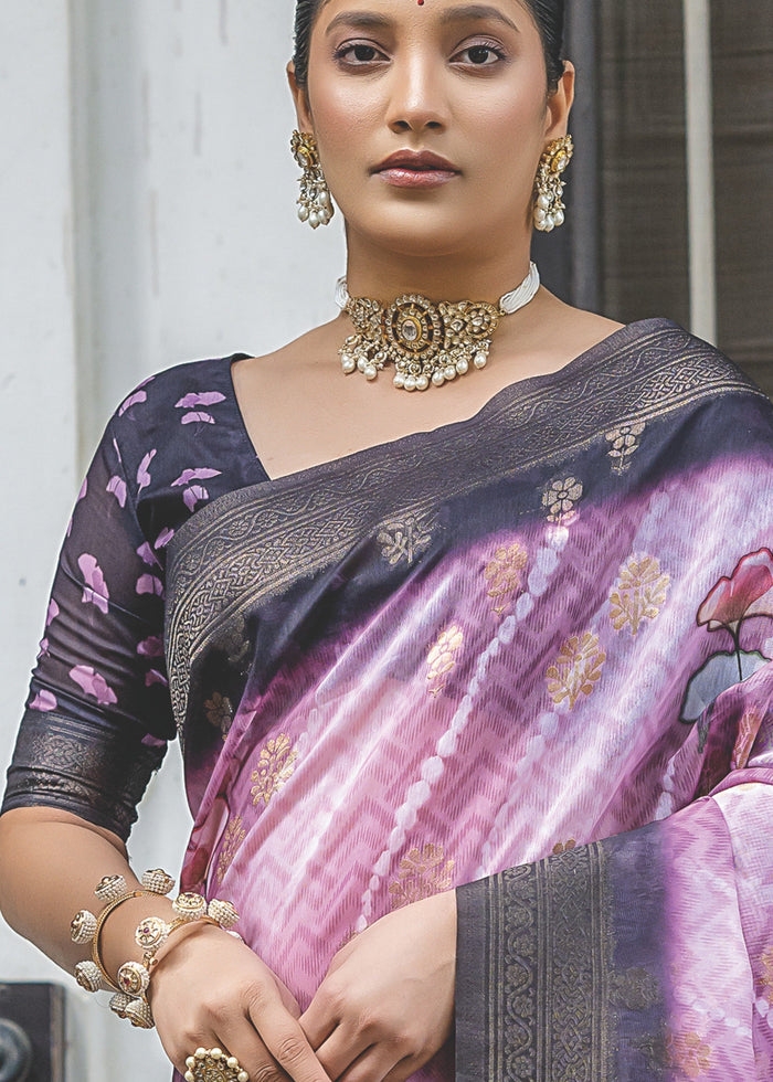Lilac Purple Woven Silk Saree - qivii