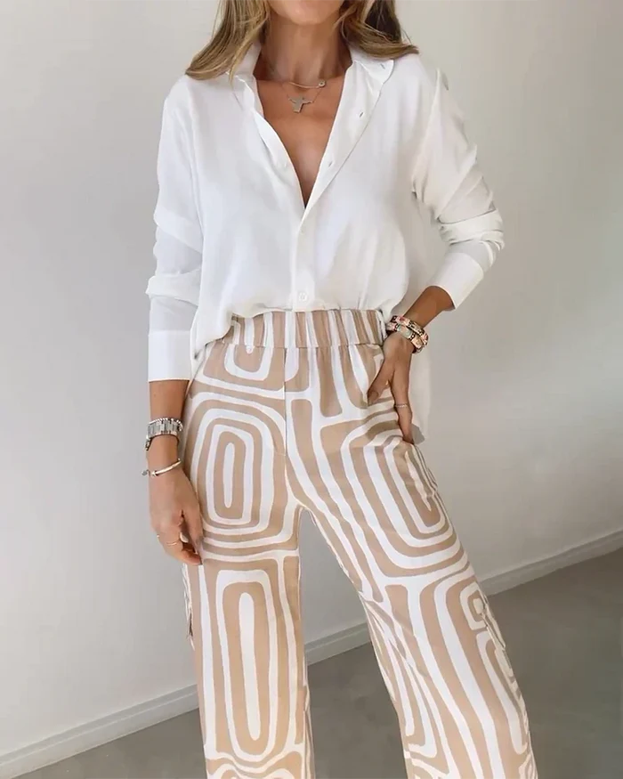 Liora | Elegant Printed Wide Leg Two Piece Summer Set by Qivii
