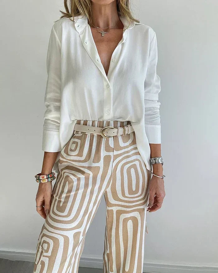 Liora | Elegant Printed Wide Leg Two Piece Summer Set by Qivii