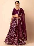 Maroon Georgette Sequins Zari Work Lehenga