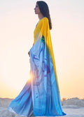 Maya Blue Digital Printed Crepe Silk Saree - qivii