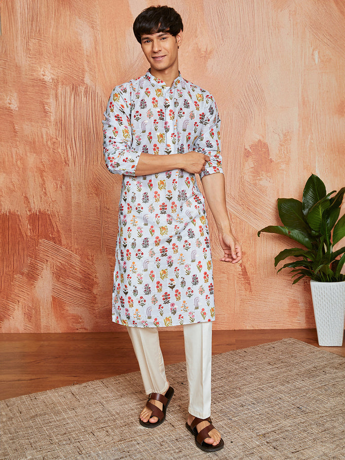 Men's Aqua Silk Blend Kurta And Pyjama Set