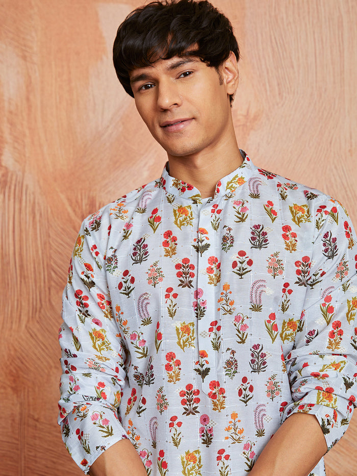 Men's Aqua Silk Blend Kurta And Pyjama Set