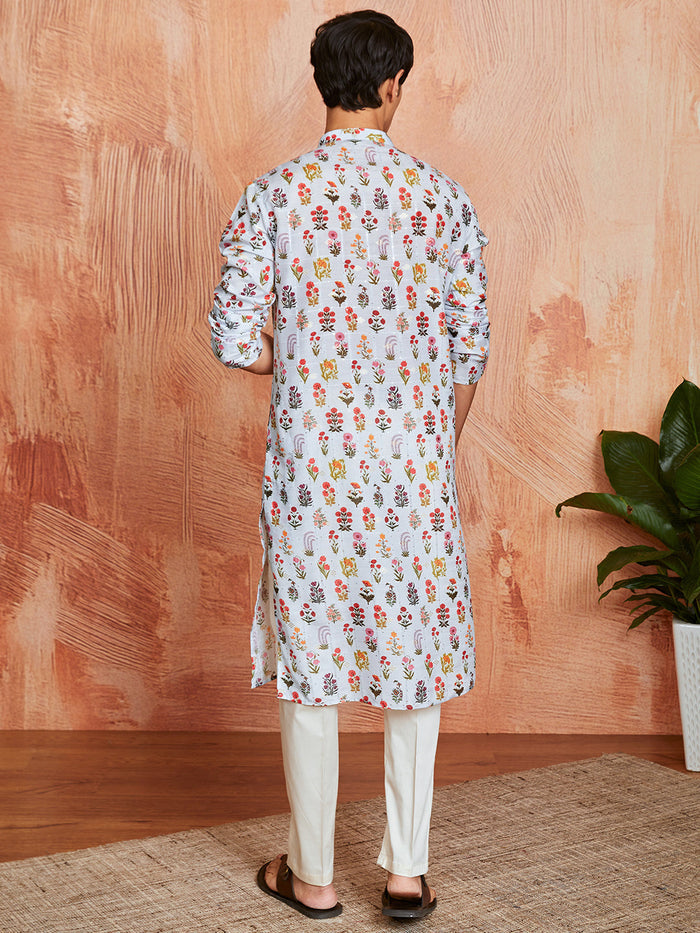Men's Aqua Silk Blend Kurta And Pyjama Set