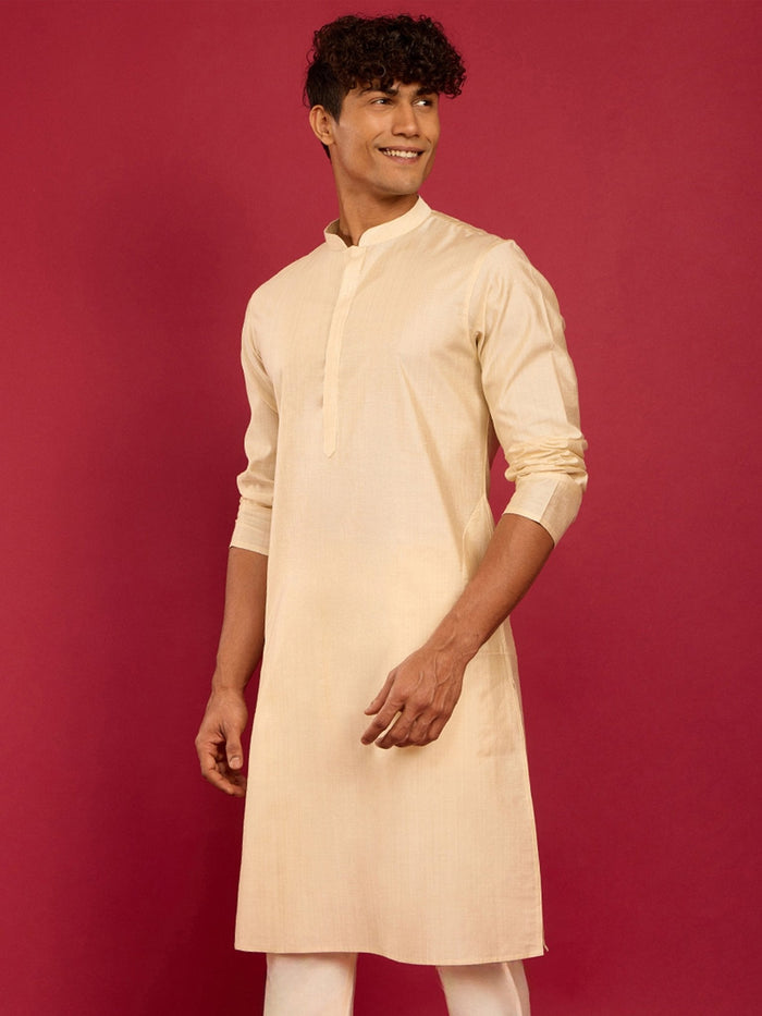 Men's Beige Silk Blend Kurta