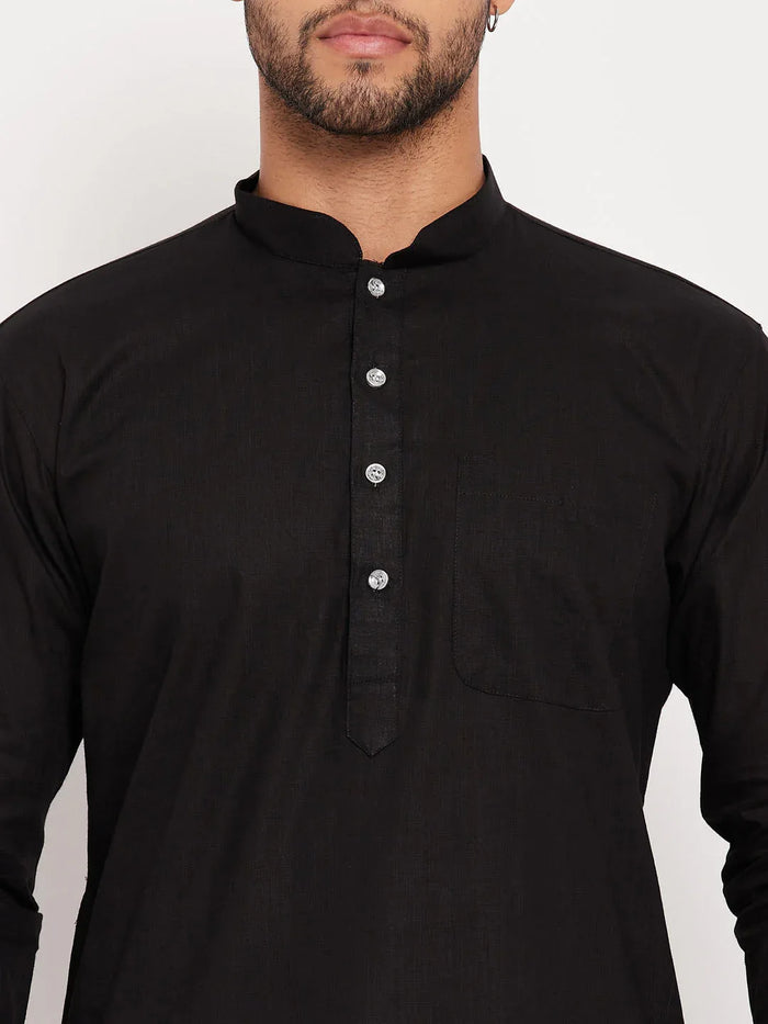 Men's Black And White Cotton Blend Pathani Suit Set