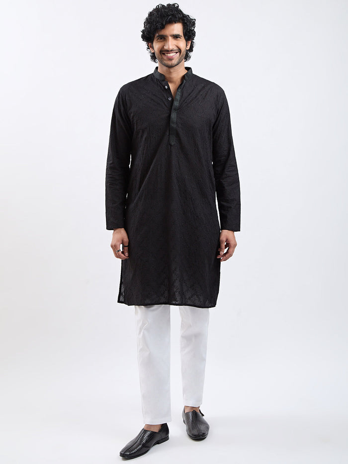 Men's Black Cotton Kurta Pyjama Set