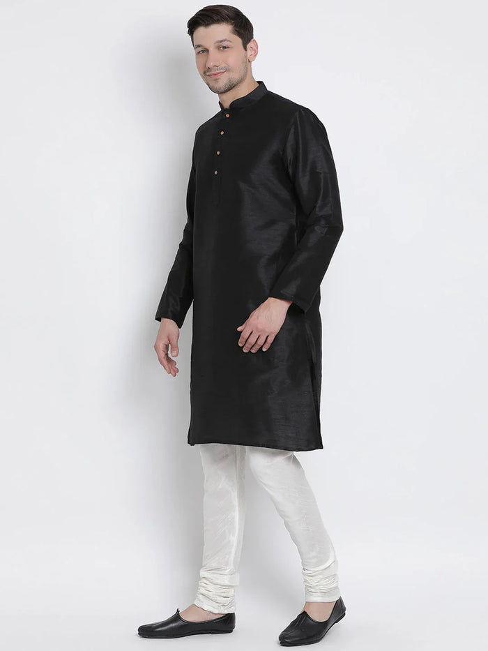 Men's Black Cotton Silk Blend Kurta and Pyjama Set