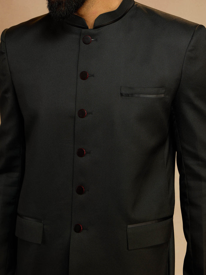 Men's Black Jute Solid Slim Fit Full Sleeve Jodhpuri