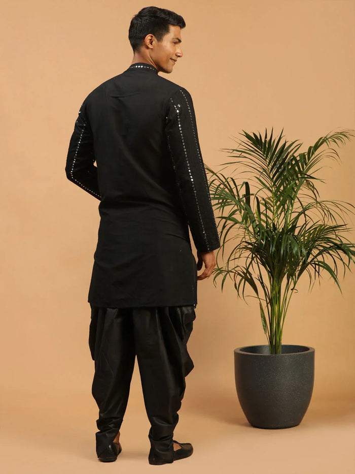 Men's Black Mirror Kurta Dhoti Set