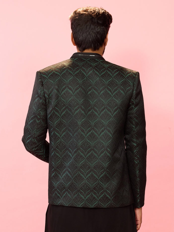 Men's Bottle Green Sequin Embossed Jodhpuri Blazer