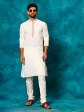 Men's Cream Cotton Blend Kurta Pyjama Set