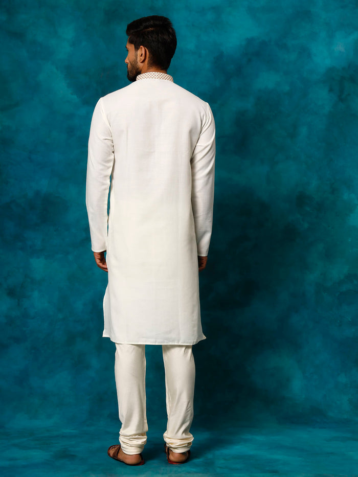 Men's Cream Cotton Blend Kurta Pyjama Set
