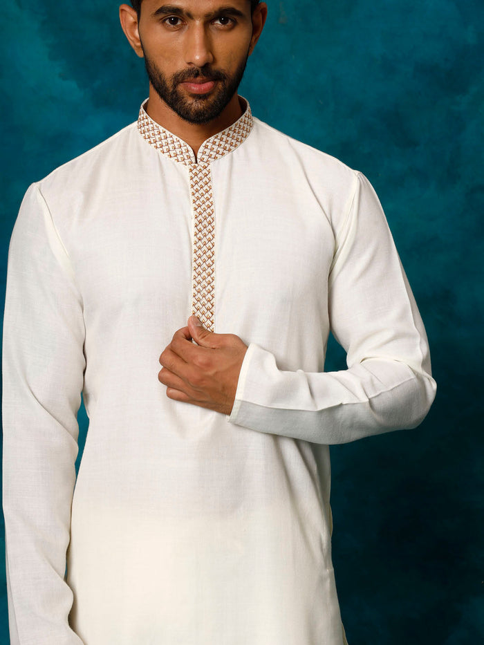Men's Cream Cotton Blend Kurta Pyjama Set