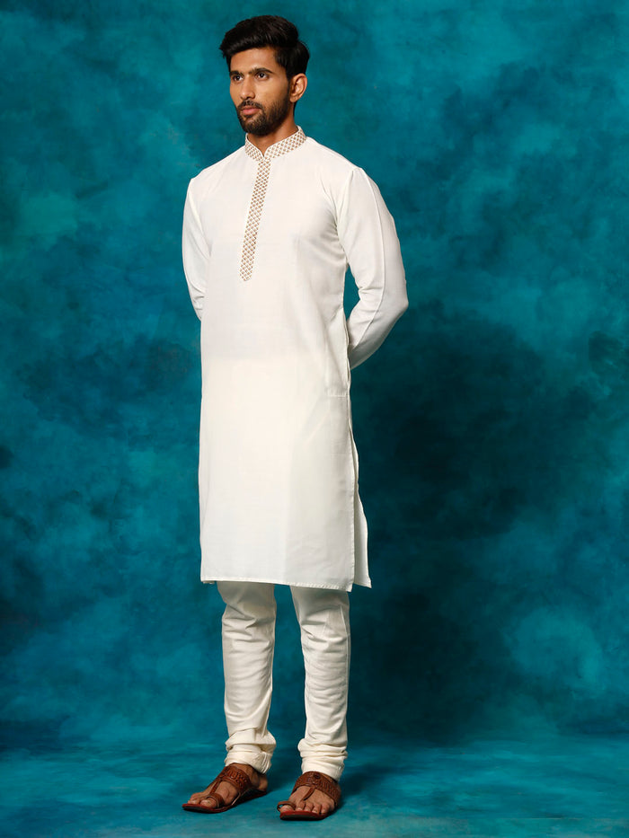 Men's Cream Cotton Blend Kurta Pyjama Set