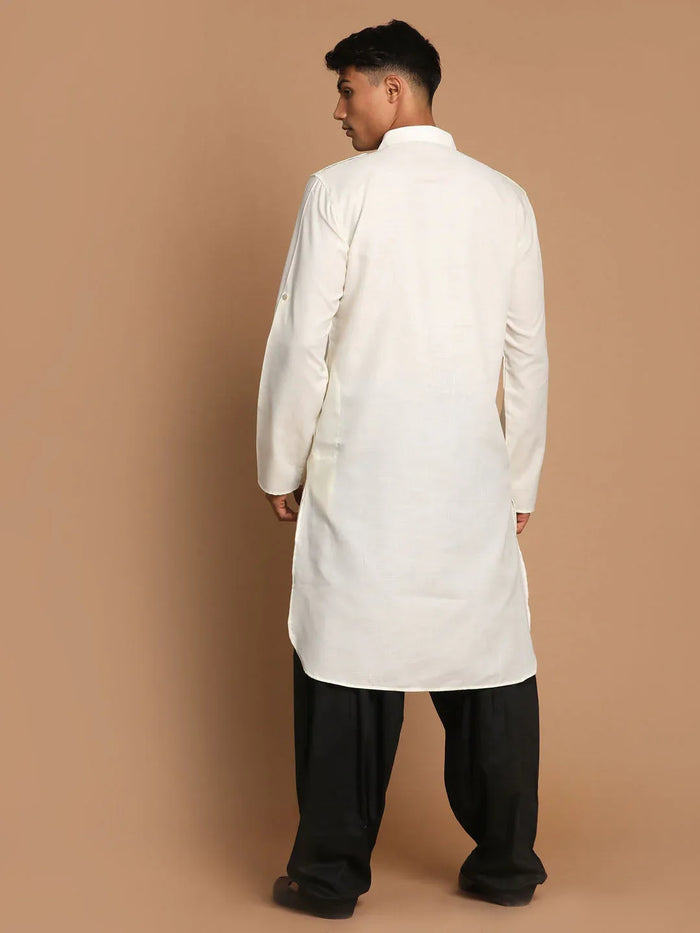 Men's Cream Cotton Blend Pathani Suit Set