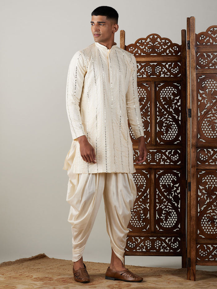 Men's Cream Mirror Kurta Dhoti Set