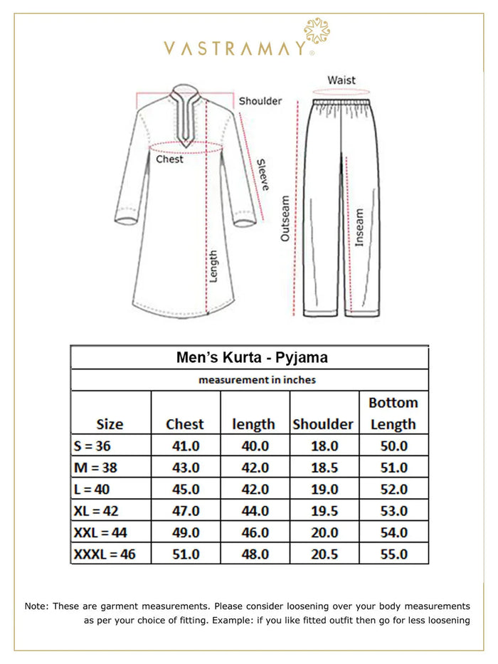 Men's Cream Vertical Mirror Kurta Pyjama Set