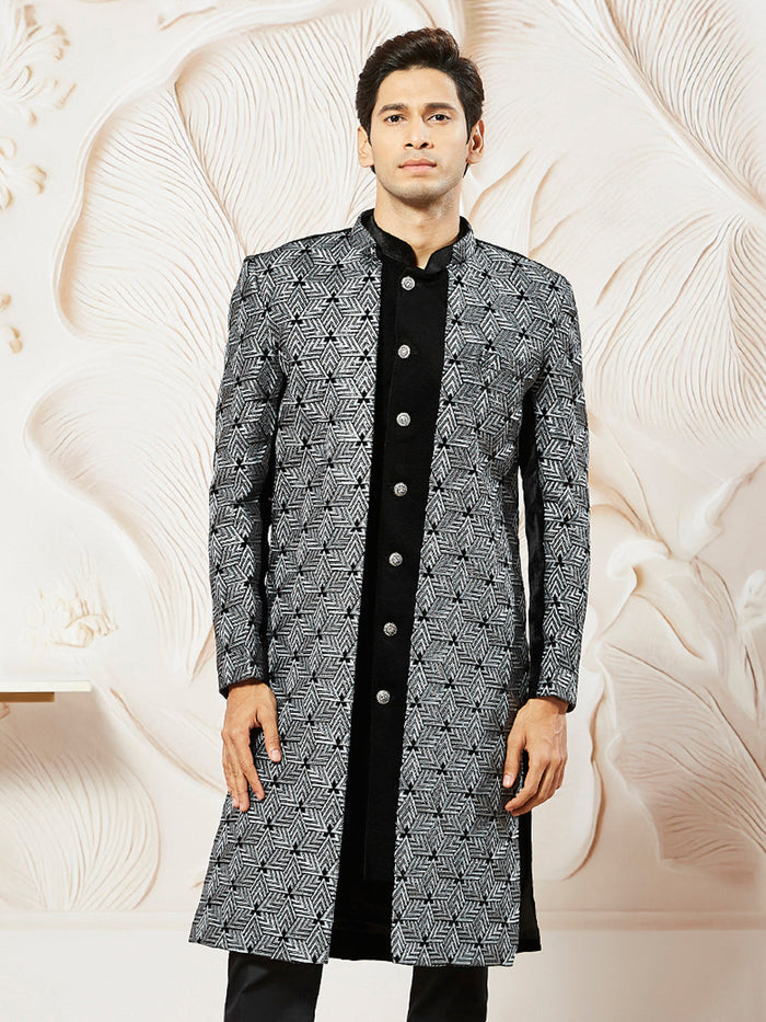 Men's Gray Velvet Indo Western